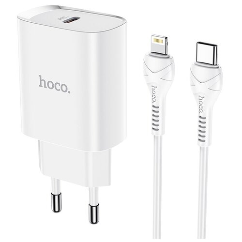 фото Зарядное устройство hoco n14 smart usb-c + кабель type-c-lightning, белый