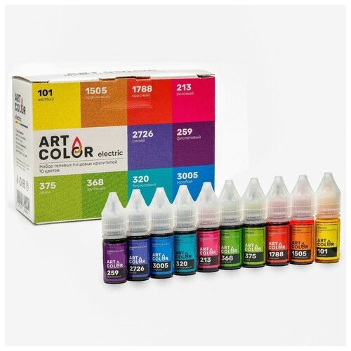 Art Color Набор гелевых пищевых красителей Art color electric, микс 10 цветов, 10 мл