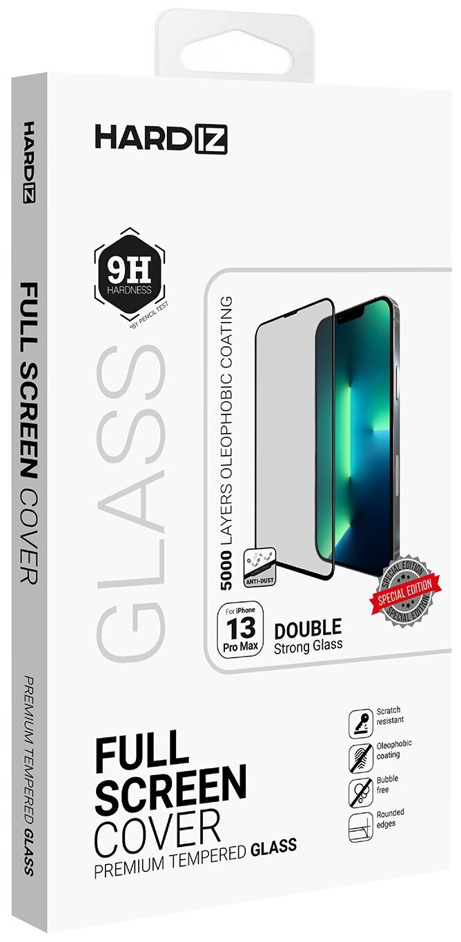 Защитное стекло HARDIZ Full Screen Cover Premium Tempered Glass для iPhone 13 Pro Max / iPhone 14 Plus чёрное (HRD186800)