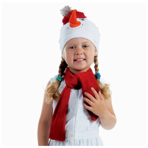 Костюм Снеговик в красной шапке шапка, шарф размер 51-55, велюр