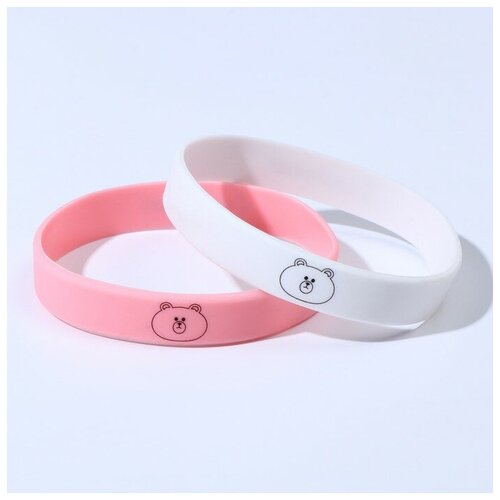 фото Силиконовый браслет "мишка", набор 2 шт, цвет бело-розовый recom