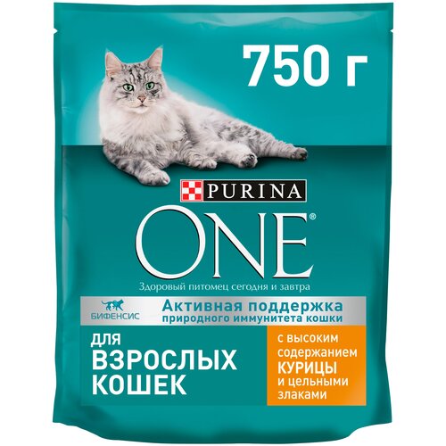 Сухой корм для кошек Purina ONE с высоким содержанием курицы и цельными злаками 2 шт. х 750 г