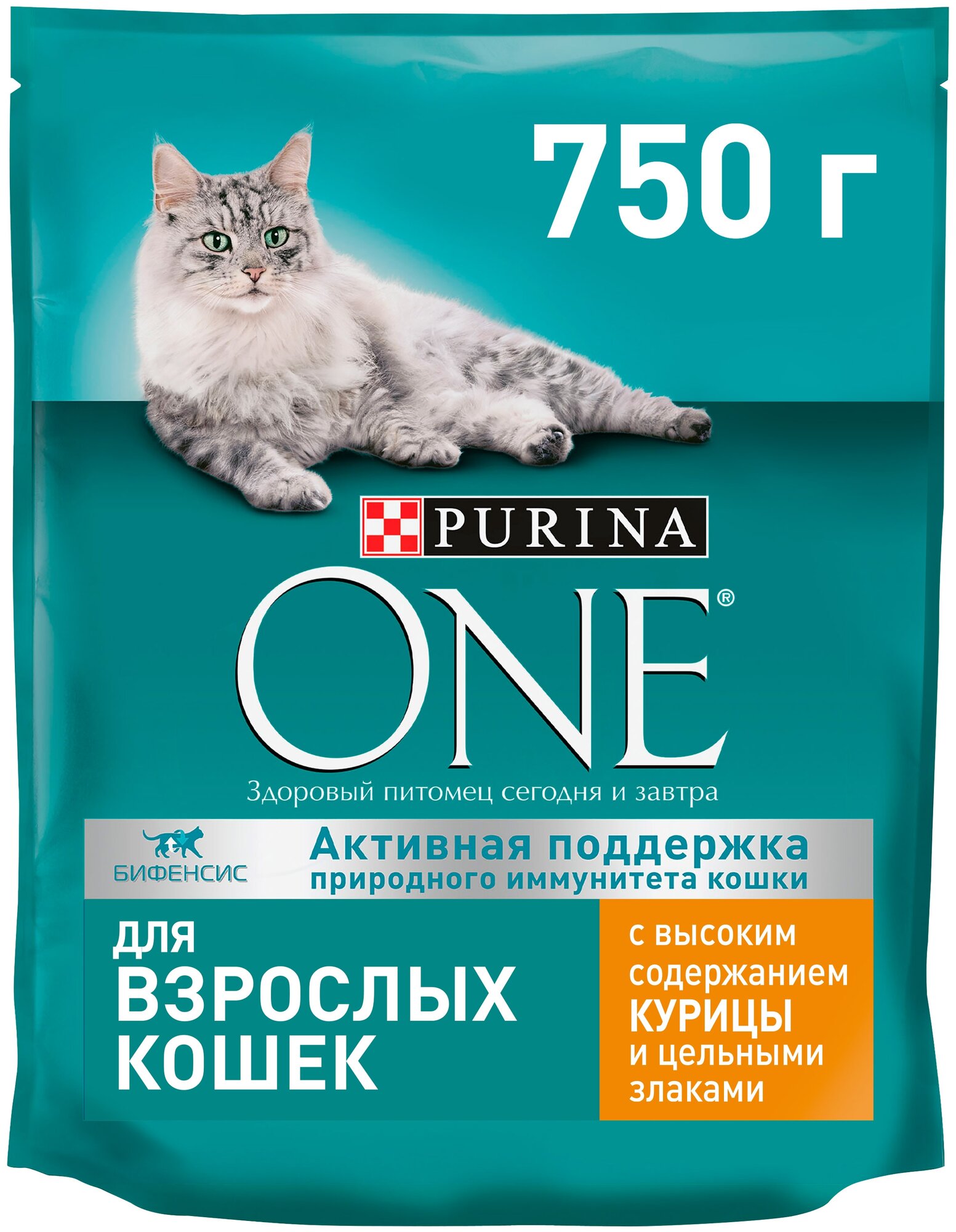 Сухой корм Purina ONE для взрослых кошек для красивой шерсти, здоровой кожи и контроля образования волосяных комков, с высоким содержанием курицы и цельными злаками 750 г х 2 шт