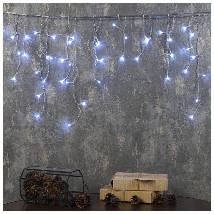 фото Гирлянда "Бахрома" 1.8 х 0.5 м , IP20, прозрачная нить, 48 LED, свечение белое, 8 режимов, 220 В
