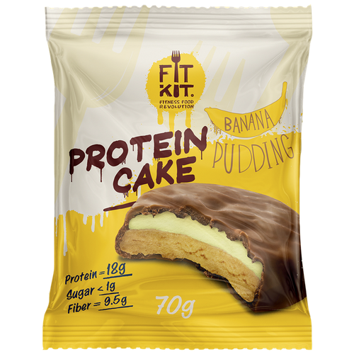 Протеиновый батончик FITKIT Protein Cake, 70 г, 70 мл, банановый пудинг шоколад fitkit protein cake 70 г 8 мл шоколад мята