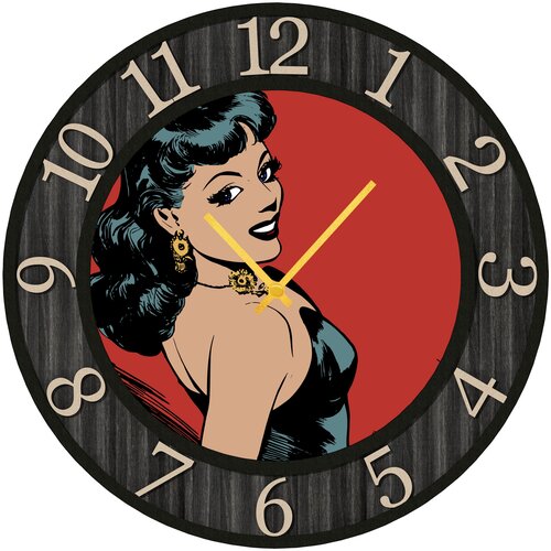фото Svs настенные часы svs 3002189 девушка на красном фоне