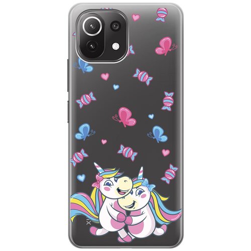 Силиконовый чехол с принтом Unicorns and Candies для Xiaomi Mi 11 Lite / 11 Lite 5G / Сяоми Ми 11 Лайт / 11 Лайт 5г силиконовый чехол на xiaomi mi 11 lite 11 lite 5g сяоми ми 11 лайт 11 лайт 5г с принтом фиалки в воде