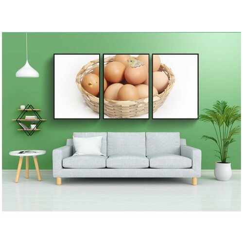 фото Модульный постер "корзина, яйца, коричневый" 180x90 см. из 3х частей в тубусе, без рамки lotsprints