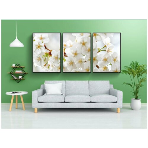 фото Набор модулных постеров для интерьера "цветущее дерево, белый, природа" 60x90 см. в тубусе, без рамки lotsprints