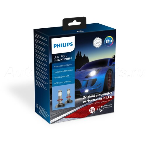 Лампа Светодиодная 12v H11,H8,H16 25w 5800k К-Т Philips 11366xuwx2 Philips арт. 11366XUWX2