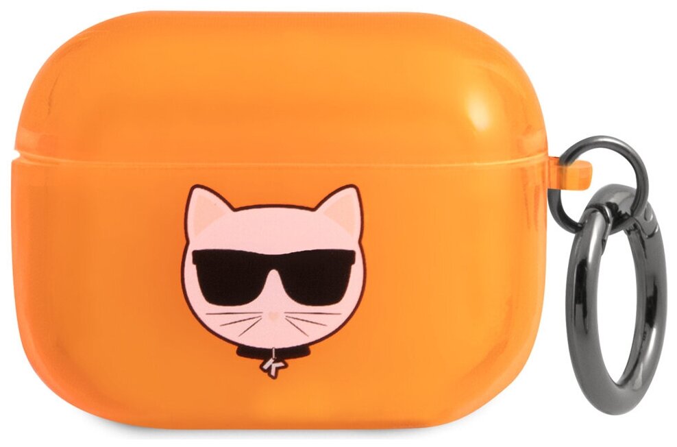 Lagerfeld для Airpods Pro чехол TPU FLUO with ring Choupette Transp Orange