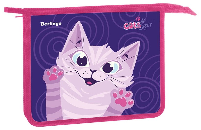 Berlingo Папка для тетрадей Scary cat А5, пластик, на молнии, синий/сиреневый/розовый