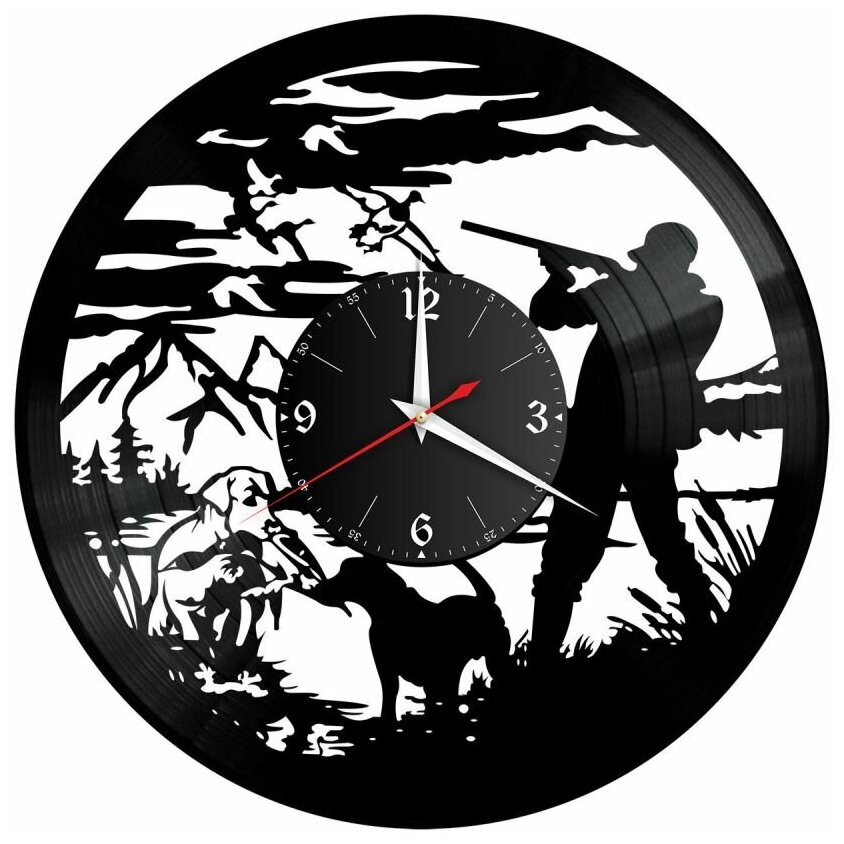 Часы из винила Redlaser "Охота, охотник, собака, ружье, утки" VW-10618