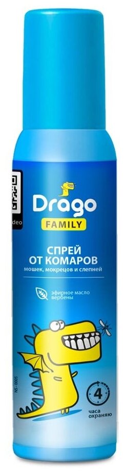 "Drago FAMILY" Средство репеллентное спрей 100мл.,защита от комаров для всей семьи - фотография № 3