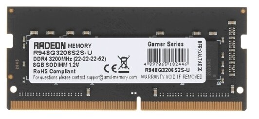 Модуль памяти AMD DDR4 SO-DIMM 3200MHz PC4-25600 CL16 8Gb R948G3206S2S-U