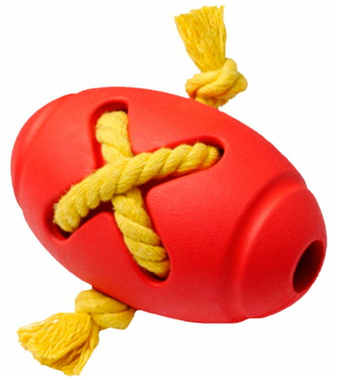 HOMEPET SILVER SERIES Ф 8 см х 12,7 см игрушка для собак мяч регби с канатом красный каучук