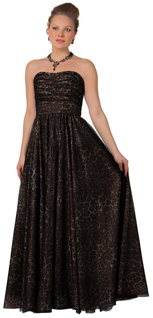Платье вечернее, полуприлегающее, макси, размер 42, коричневый