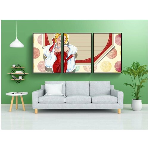 фото Набор модулных постеров для интерьера "ретро, женщина, красный" 60x90 см. в тубусе, без рамки lotsprints