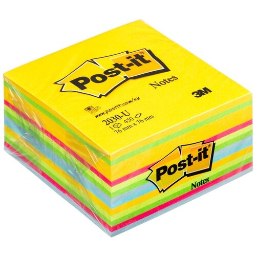 Стикеры Post-it 76х76 мм 6 цветов неоновые 450 листов в упаковке, 78507