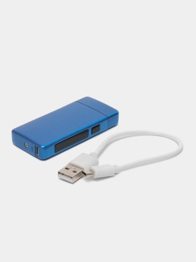 Зажигалка электронная подарочная импульсная, USB, синий - фотография № 11