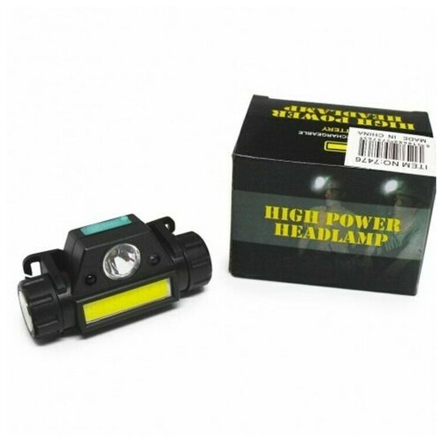 Налобный аккумуляторный фонарь с зарядкой USB и датчиком движения в подарочной коробке