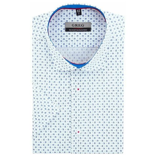 фото Рубашка мужская короткий рукав greg 123/109/2084/z/1, полуприталенный силуэт / regular fit, цвет белый, рост 174-184, размер ворота 39