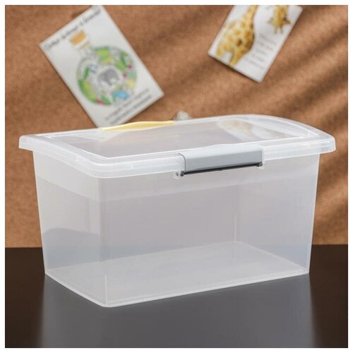 фото Ящик для хранения с крышкой и защёлками laconic mini, 3,7 л, 25,5×17×13 см, цвет прозрачный/жёлтый- серый plastic centre