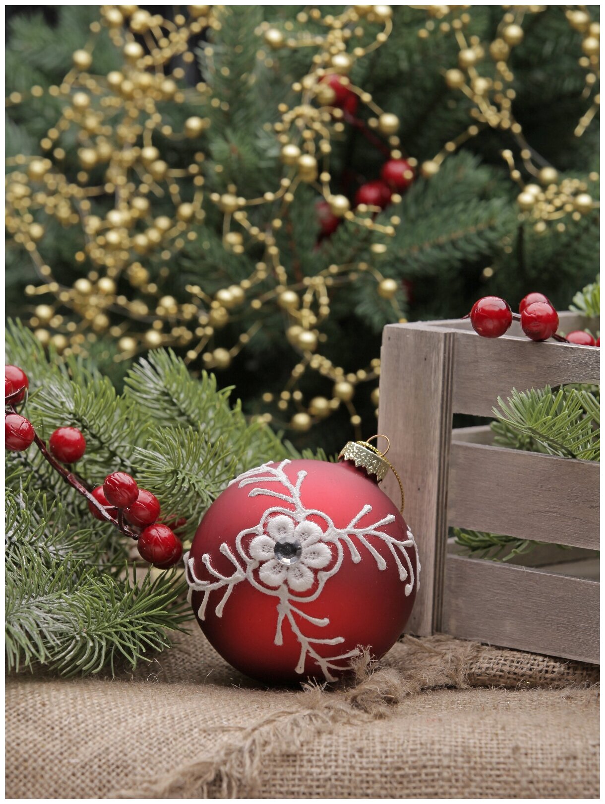 Рождественская декорация (Шар стеклянный в форме сердца с узором диаметр 8 см)
