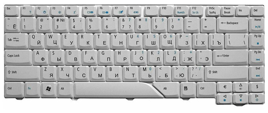 Клавиатура для ноутбука Acer Aspire 4220 4230 4310 4520 4710 4720 5230 5300 Series Плоский Enter Белая без рамки PN V072146AS1 1322₽