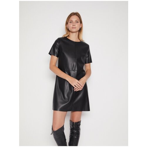 фото Прямое платье из экокожи, цвет коричневый, размер s zolla