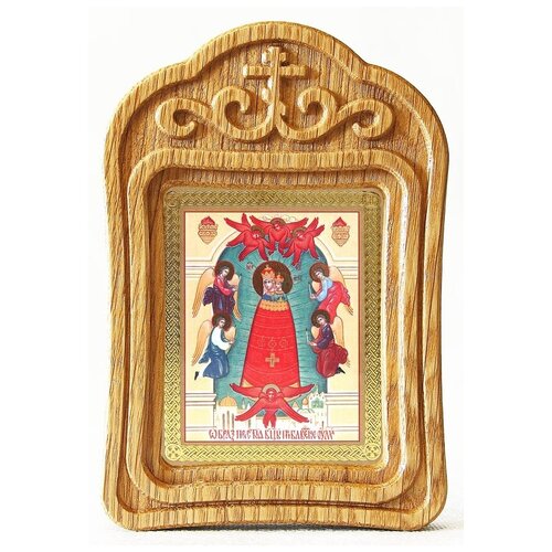 Икона Божией Матери Прибавление ума, в резной деревянной рамке икона божией матери прибавление ума в резной деревянной рамке