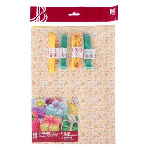 фото Набор для упаковки, "фантазия№12", крафт 0,7 х 1 м х 2 шт, лента 3 м х 4 шт 3927999 bolis