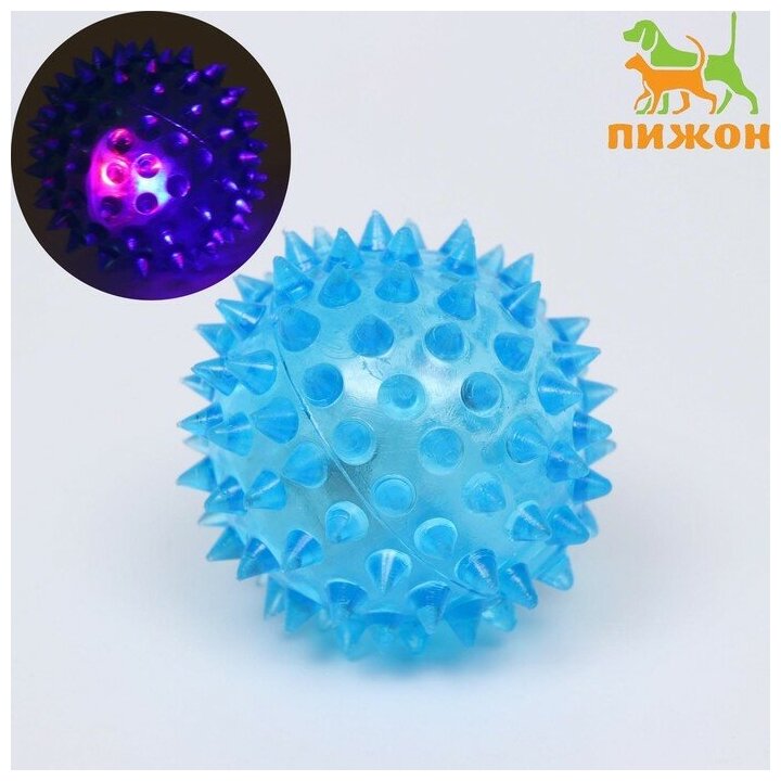 Мяч светящийся для собак средний, TPR, 5,5 см, голубой 6255218 - фотография № 6