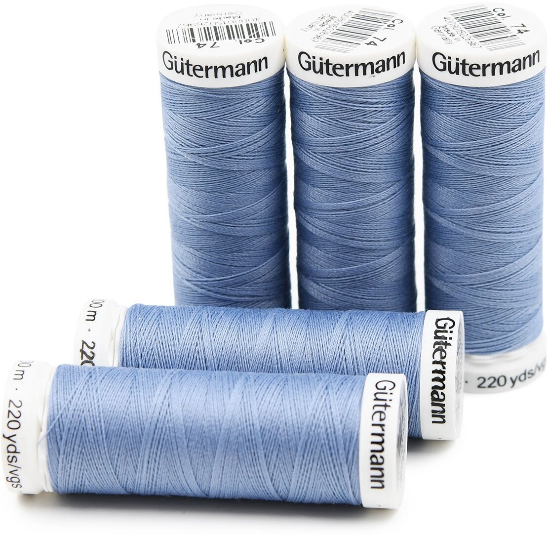 Нитки швейные Gutermann Sew-all 748277 для всех материалов, 200 м, 100% полиэстер (074 сиренево-джинсовый), 5 шт
