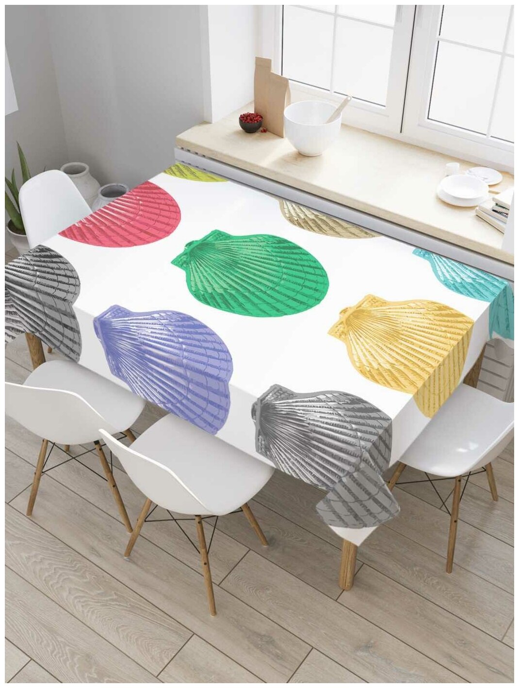 Скатерть прямоугольная JoyArty на кухонный стол "Ракушки на любой вкус" из оксфорда, 180x145 см