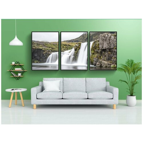 фото Набор модулных постеров для интерьера "исландия, водопад, пейзаж" 60x90 см. в тубусе, без рамки lotsprints
