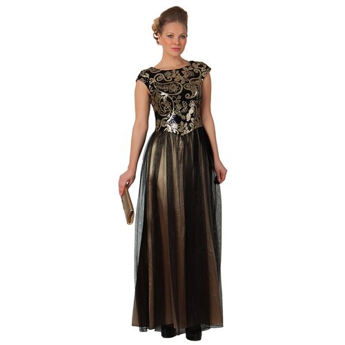 Платье вечернее, прилегающее, макси, подкладка, размер 44, золотой