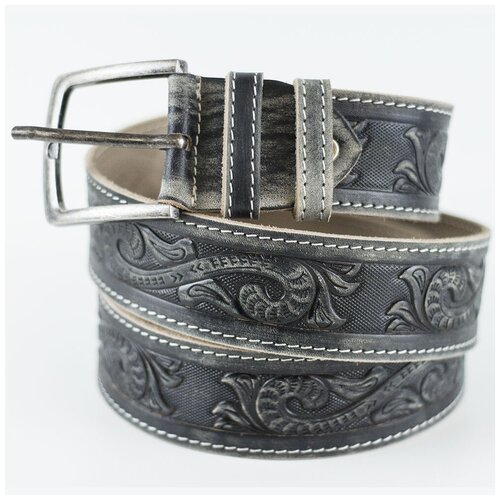 фото Ремень мужской из натуральной кожи (бычина) шириной 4,5см, с тиснением, винтажный 130-134см россия