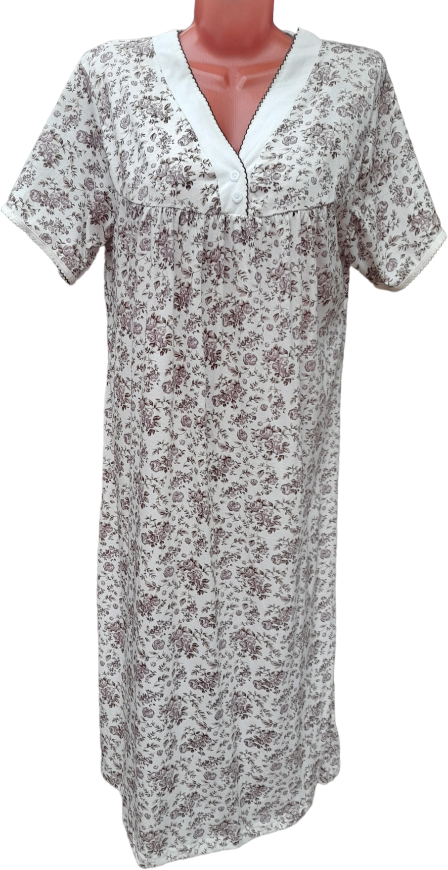 Sebo Ночная сорочка женская хлопок длинная,бело-коричневая,52-54 - фотография № 1