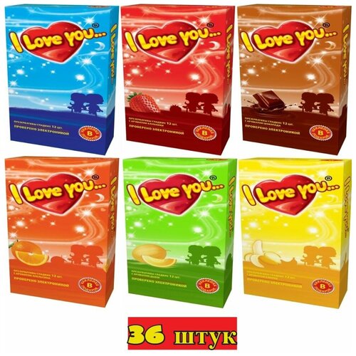 Купить Презервативы I Love You 36 шт. (набор из 12 упаковок по 3 шт.), натуральный латекс