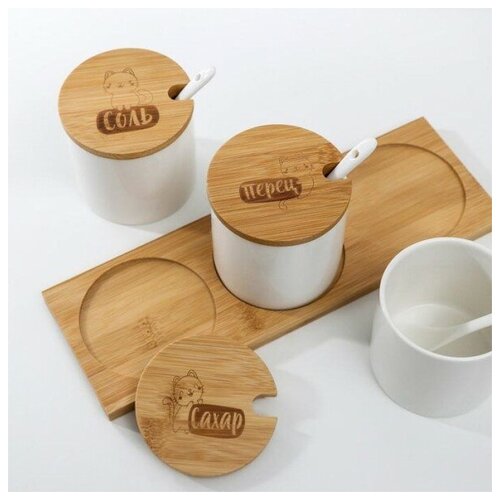 фото Набор банок для хранения "котики", 3 шт, 250 мл доляна