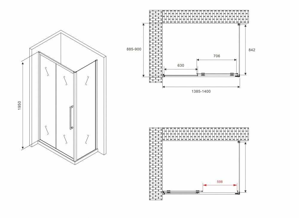 Душевой уголок Abber Schwarzer Diamant AG30140MH-S90M, профиль хром, стекло матовое 140x90x195 - фотография № 6