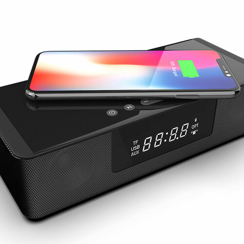 Портативная Bluetooth колонка со светодиодным дисплеем и функцией будильника с беспроводной зарядкой Без FM Радио 499000₽