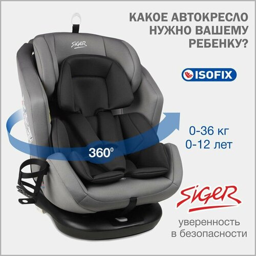 автокресло детское поворотное siger ультра isofix от 0 до 36 кг светло серый Автокресло детское поворотное Siger Ультра IsoFix от 0 до 36 кг, светло-серый