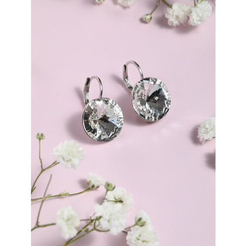 фото Серьги с подвесками, swarovski zirconia, размер 14 мм, белый нет бренда