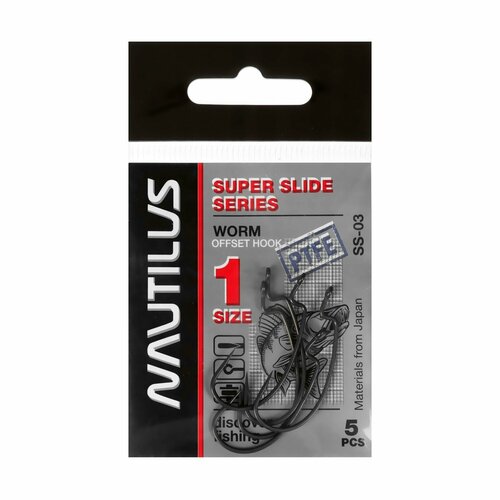 фото Крючок офсетный offset super slide series worm ss-03ptfe, № 1, 5 шт. россия