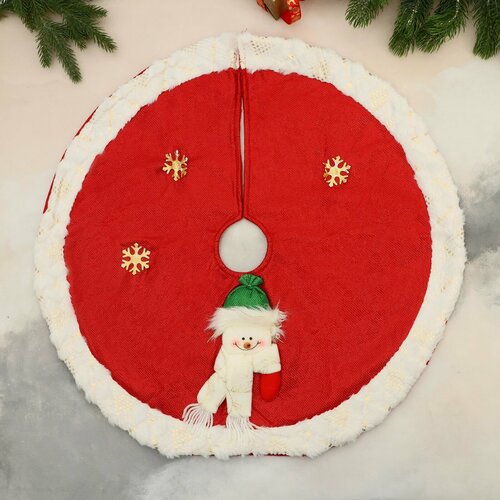 Полянка под ёлку Сияние полос Снеговик и снежинки, d-60 см, бело-красный полянка под ёлку зелёные рюши 100 см красно зелёный
