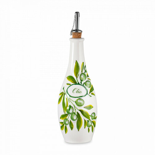Бутылка для масла, 27 см, 500 мл, керамика, белый, зеленый EDW-625V Оливки