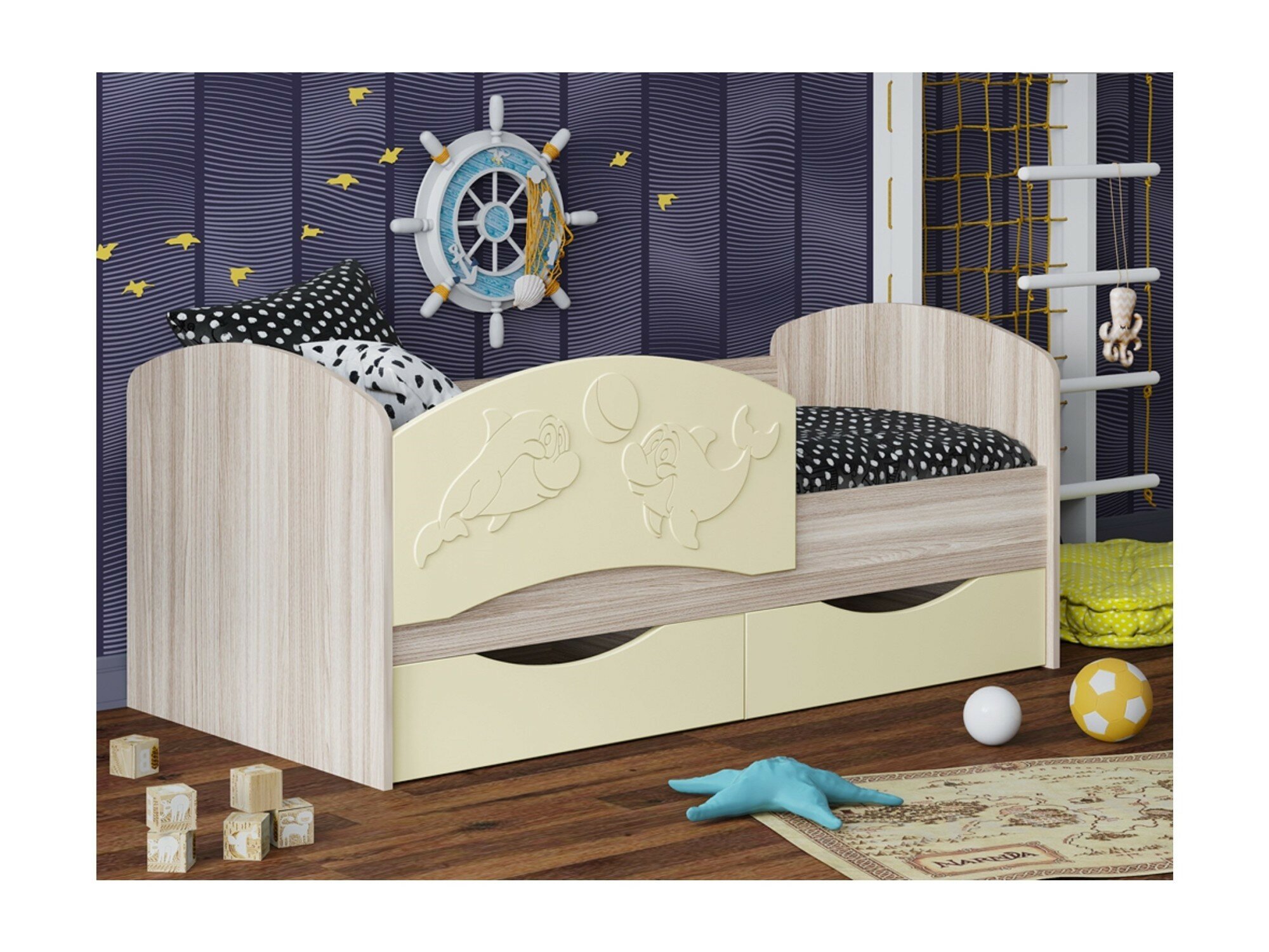 фото Детская кровать Дельфин-3 МДФ ваниль, 80х160