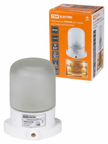 Светильник Tdm Electric НПБ400 для сауны настенно-потолочный белый IP54 60 Вт белый SQ0303-0048